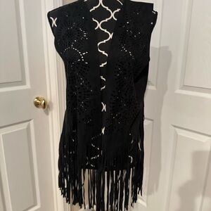 Black Fringe Western Sleeveless Vest NWT size small